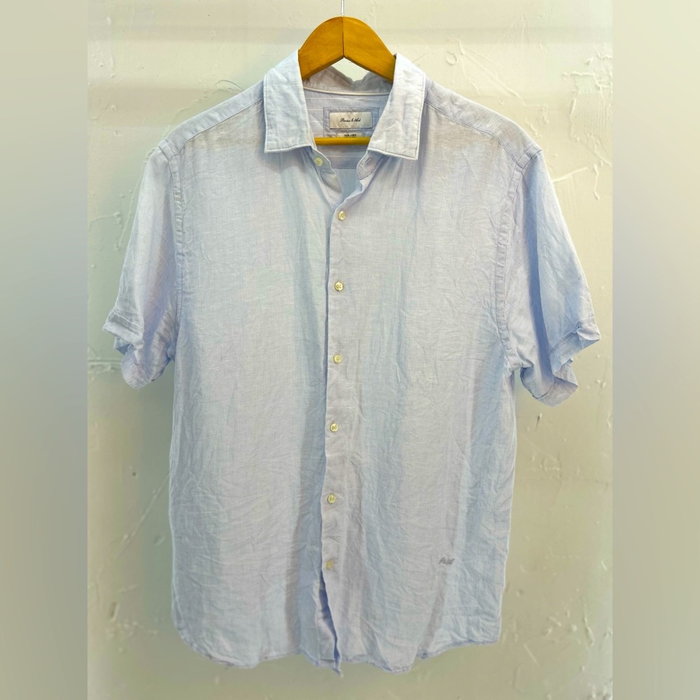 Porter and Ash Men’s Linen Short Sleeve Icelandic Blue Button Up Shirt size XL